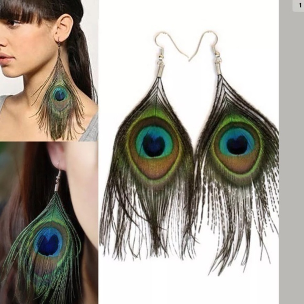 New Beautiful peacock feather dangle earrings JE